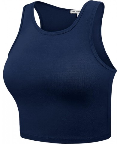 Women Sleeveless Camisole Crop Tank Top Racerback High Halter Neck Classic Shirt 911-true Navy $10.17 Activewear