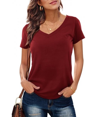 Women's Scoop Neck Short/Long Sleeve Tees Cotton T Shirts Blouses Tops V Neck: Burgundy $19.31 T-Shirts