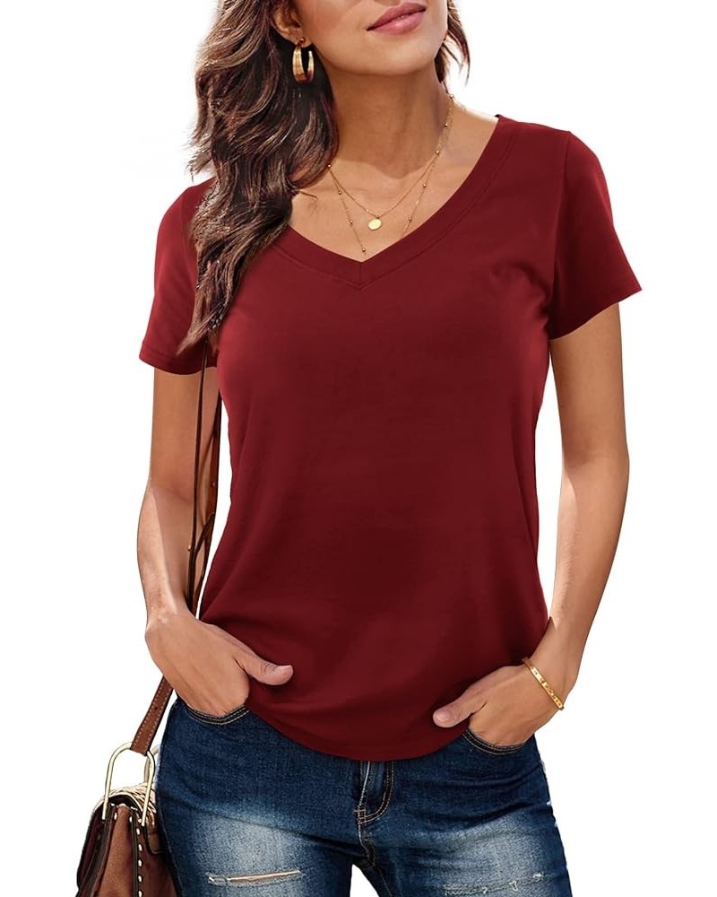 Women's Scoop Neck Short/Long Sleeve Tees Cotton T Shirts Blouses Tops V Neck: Burgundy $19.31 T-Shirts