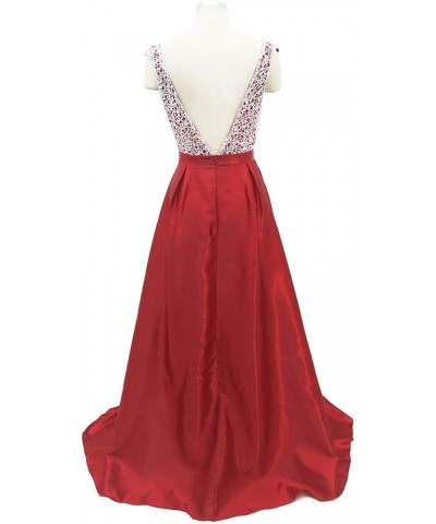 Women Sleeveless V Neck Wedding Dress Elegant Party Evening Slim Maxi Dresses Party Dress Red-3 $19.40 Dresses