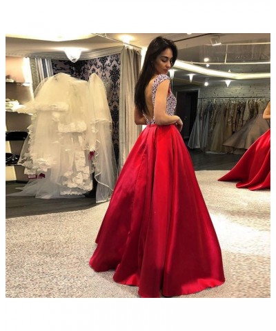 Women Sleeveless V Neck Wedding Dress Elegant Party Evening Slim Maxi Dresses Party Dress Red-3 $19.40 Dresses