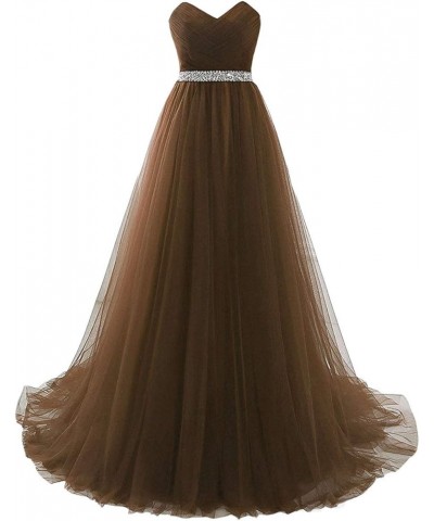 Prom Dresses Long Bridesmaid Dresses Tulle Evening Formal Gowns Strapless Wedding Guest Dresses for Women Brown $37.95 Dresses