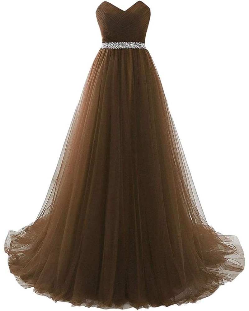 Prom Dresses Long Bridesmaid Dresses Tulle Evening Formal Gowns Strapless Wedding Guest Dresses for Women Brown $37.95 Dresses