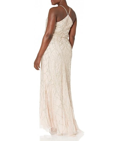 Women's Halter Fully Beaded Blouson Gown Shell $104.64 Dresses