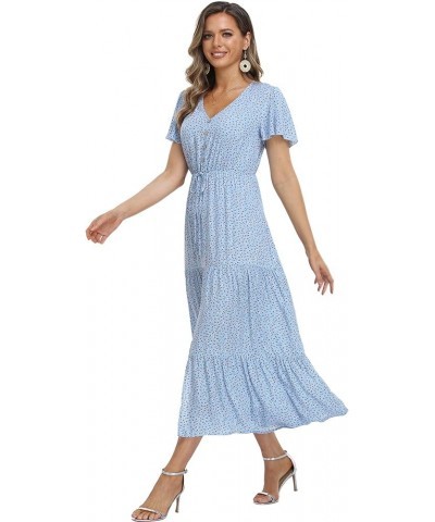 Women's Floral Maxi Dress Short Sleeve Midi Dress Summer Boho Dresses V-Neck Ruffle Swing Flowy Beach Party Dress with Slit B...