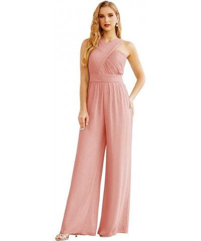 Crisscross Neck Jumpsuit Formal Evening Dress Long Bridesmaid Dresses Bell-bottomed Pants Ballet Pink $54.00 Dresses