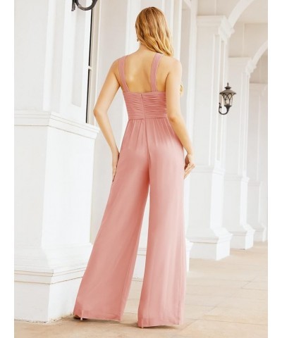 Crisscross Neck Jumpsuit Formal Evening Dress Long Bridesmaid Dresses Bell-bottomed Pants Ballet Pink $54.00 Dresses