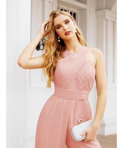 Crisscross Neck Jumpsuit Formal Evening Dress Long Bridesmaid Dresses Bell-bottomed Pants Ballet Pink $54.00 Dresses