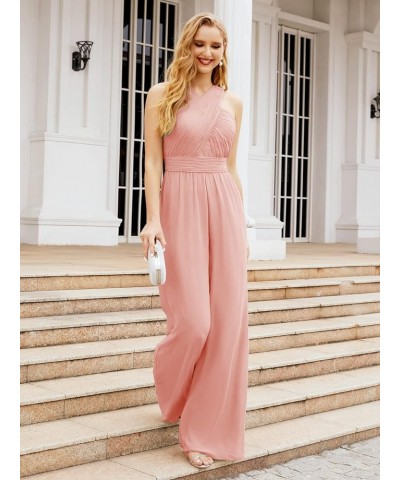 Crisscross Neck Jumpsuit Formal Evening Dress Long Bridesmaid Dresses Bell-bottomed Pants Ballet Pink $54.00 Dresses