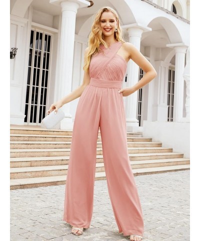 Crisscross Neck Jumpsuit Formal Evening Dress Long Bridesmaid Dresses Bell-bottomed Pants Ballet Pink $54.00 Dresses