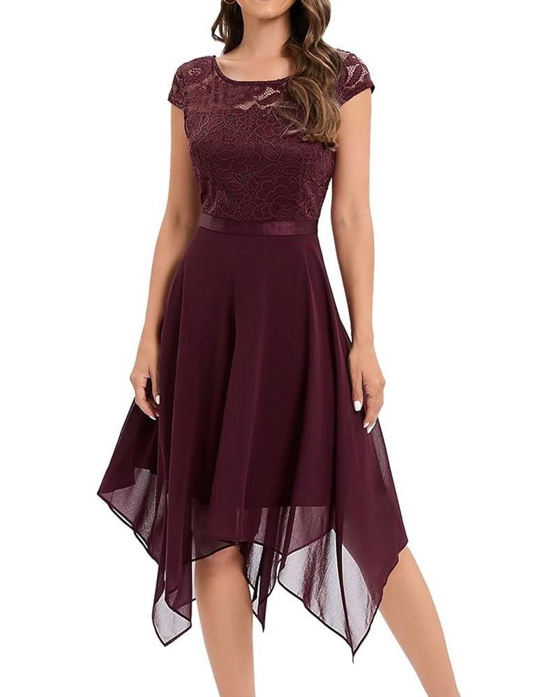 Women Lace Chiffon High Low Bridesmaid Dress Party Cocktail Dress Burgundy $24.70 Dresses