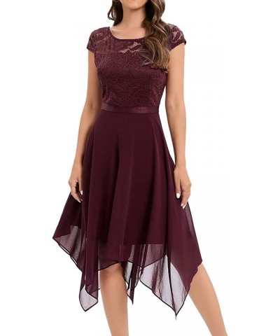 Women Lace Chiffon High Low Bridesmaid Dress Party Cocktail Dress Burgundy $24.70 Dresses