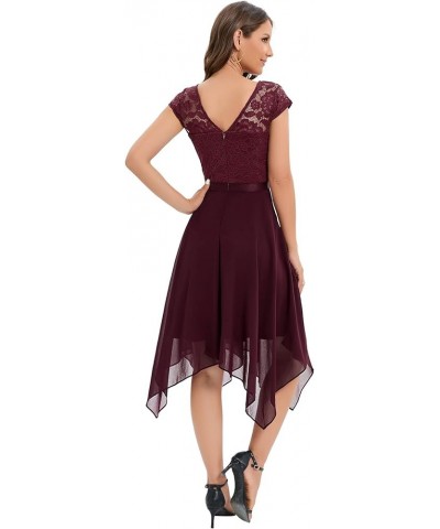 Women Lace Chiffon High Low Bridesmaid Dress Party Cocktail Dress Burgundy $24.70 Dresses