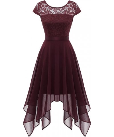 Women Lace Chiffon High Low Bridesmaid Dress Party Cocktail Dress Burgundy $24.70 Dresses