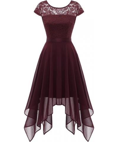 Women Lace Chiffon High Low Bridesmaid Dress Party Cocktail Dress Burgundy $24.70 Dresses