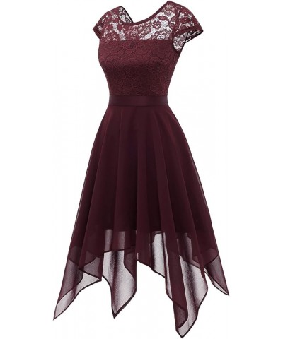 Women Lace Chiffon High Low Bridesmaid Dress Party Cocktail Dress Burgundy $24.70 Dresses