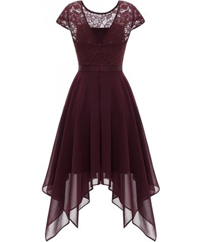 Women Lace Chiffon High Low Bridesmaid Dress Party Cocktail Dress Burgundy $24.70 Dresses