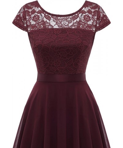 Women Lace Chiffon High Low Bridesmaid Dress Party Cocktail Dress Burgundy $24.70 Dresses