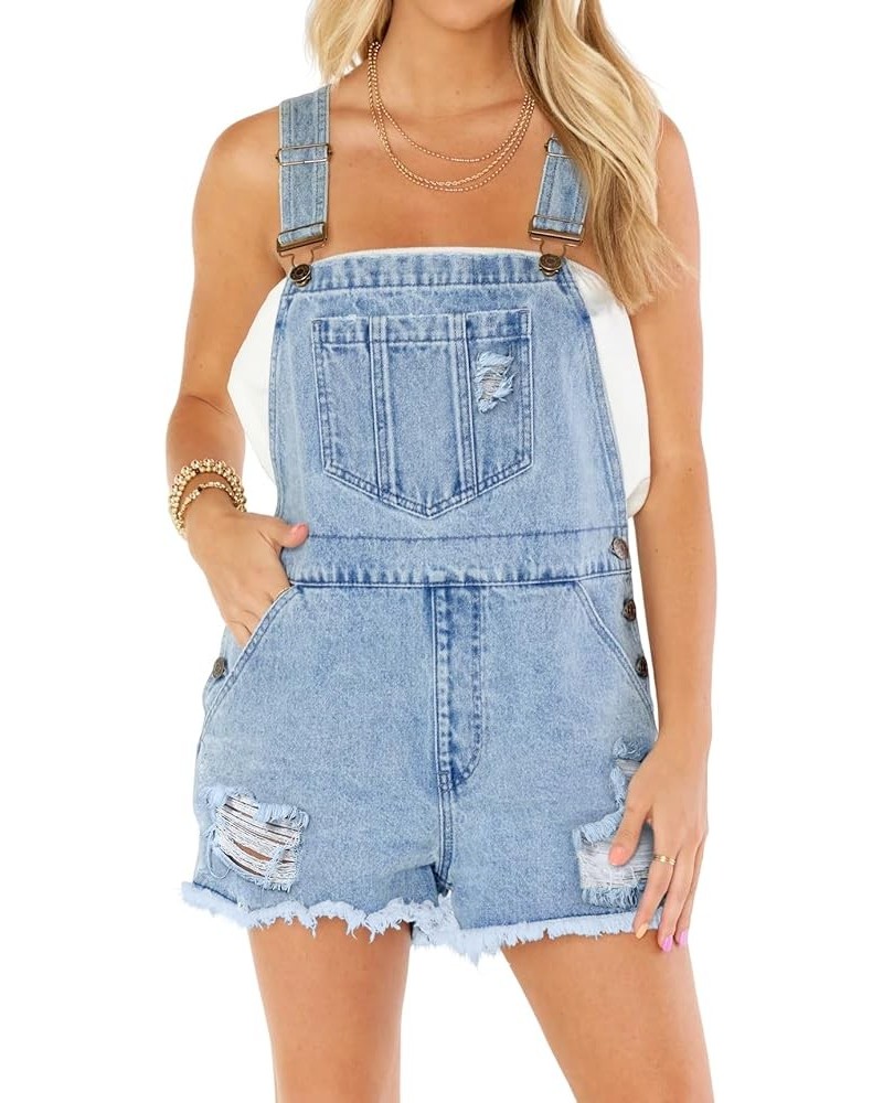 Women's Cute Denim Overalls Shorts Vintage Revolt Distressed Jean Bib Shortalls with Pockets Light Blue $20.16 Overalls