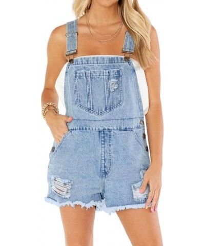 Women's Cute Denim Overalls Shorts Vintage Revolt Distressed Jean Bib Shortalls with Pockets Light Blue $20.16 Overalls