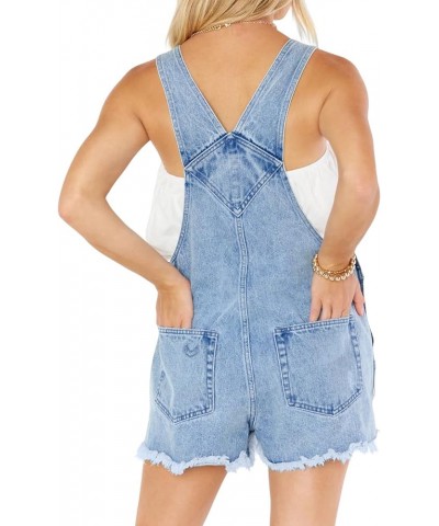 Women's Cute Denim Overalls Shorts Vintage Revolt Distressed Jean Bib Shortalls with Pockets Light Blue $20.16 Overalls