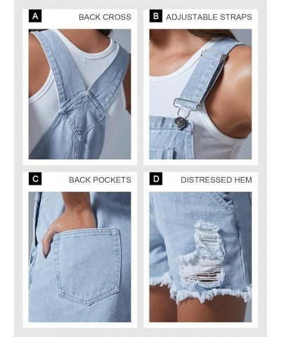 Women's Cute Denim Overalls Shorts Vintage Revolt Distressed Jean Bib Shortalls with Pockets Light Blue $20.16 Overalls