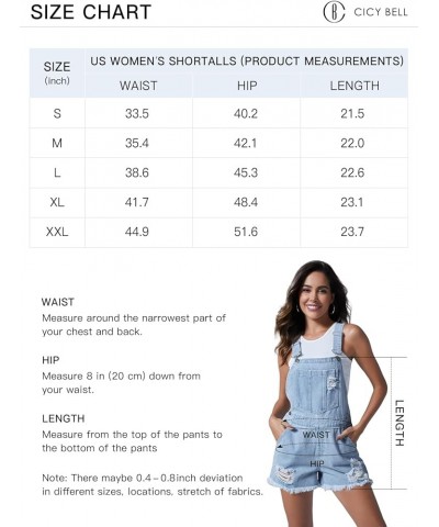 Women's Cute Denim Overalls Shorts Vintage Revolt Distressed Jean Bib Shortalls with Pockets Light Blue $20.16 Overalls