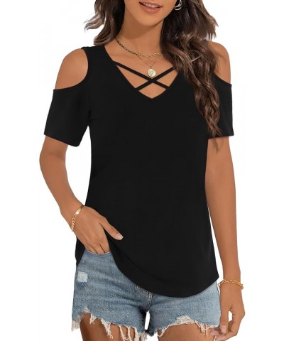 Womens Short/Long Sleeve Shirts Criss Cross Casual Basic Tee Tops Short Sleeve: Black $11.17 T-Shirts