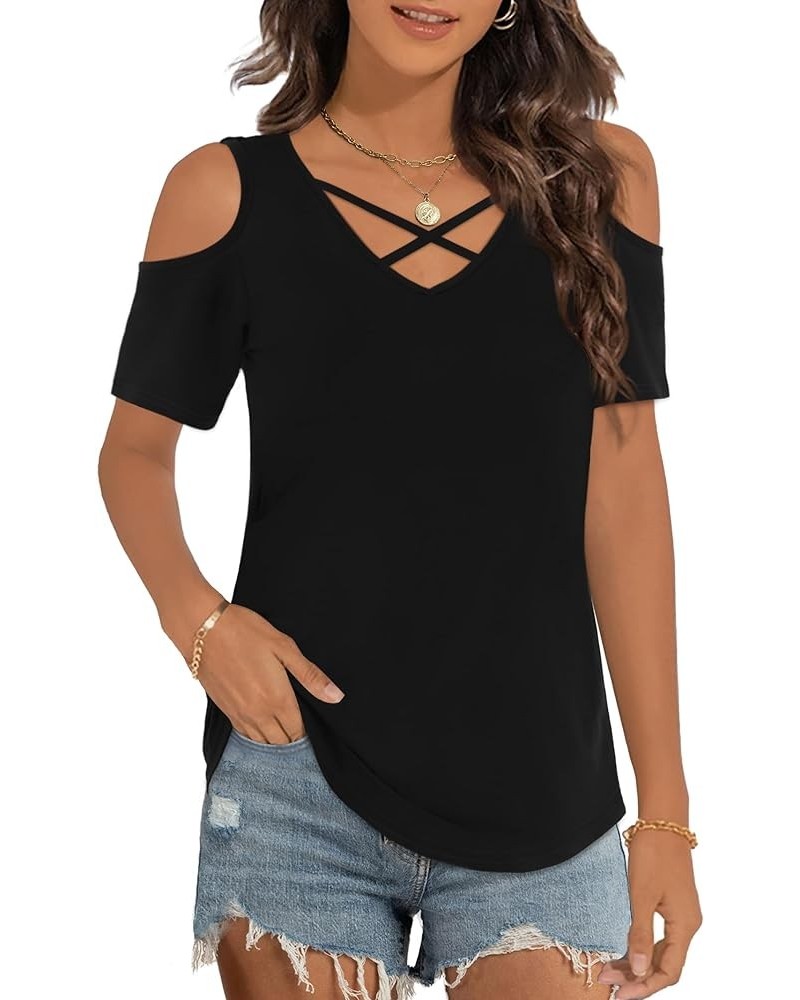 Womens Short/Long Sleeve Shirts Criss Cross Casual Basic Tee Tops Short Sleeve: Black $11.17 T-Shirts