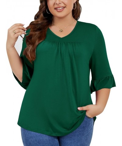 Womens Plus Size Tops 3/4 Ruffle Sleeve Shirt Casual V Neck Pleated T Shirt Loose Fit Tunic Blouse(1X-5X) Green $14.03 Blouses