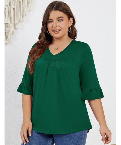 Womens Plus Size Tops 3/4 Ruffle Sleeve Shirt Casual V Neck Pleated T Shirt Loose Fit Tunic Blouse(1X-5X) Green $14.03 Blouses