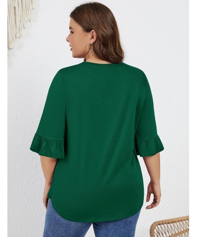 Womens Plus Size Tops 3/4 Ruffle Sleeve Shirt Casual V Neck Pleated T Shirt Loose Fit Tunic Blouse(1X-5X) Green $14.03 Blouses