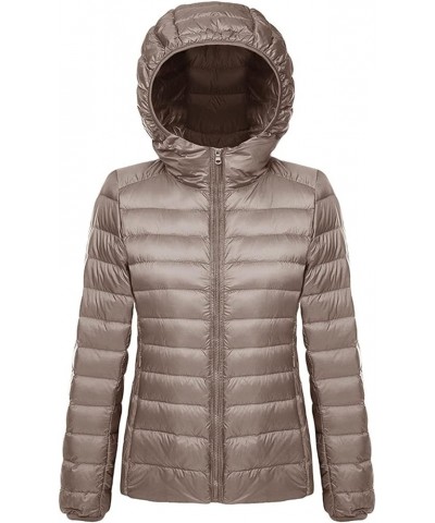 Lightweight Short Puffer Jacket for Women Zip Long Sleeve Packable Hooded Down Coats Slim Winter Cropped Outwear Camel $15.16...