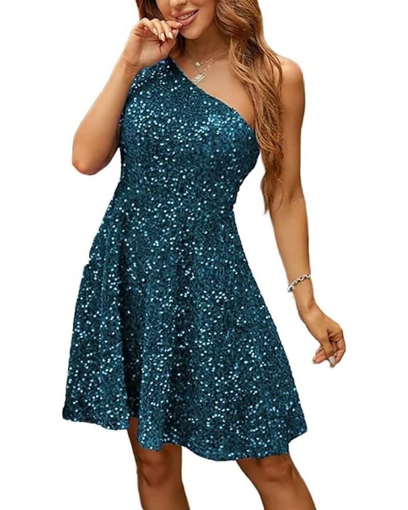 Women's One Shoulder Sequin Homecoming Dresse for Teens A line Short Prom Cocktail Dress for Junior YE825 Teal $12.99 Dresses