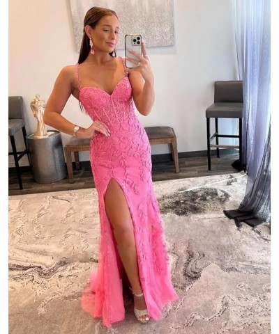 Mermaid Prom Dress for Women Long Tulle V Neck Lace Appliques Spaghetti Straps Formal Evening Party Gowns with Slit Lavender ...