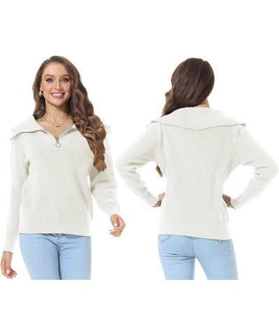 Womens Half Zip Sweaters V-Neck Collar Ribbed Knitted Slouchy Pullover Tops White $14.49 Sweaters