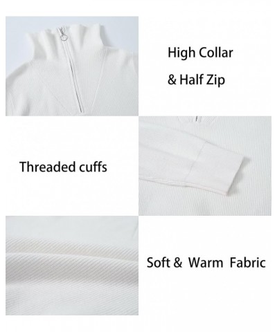 Womens Half Zip Sweaters V-Neck Collar Ribbed Knitted Slouchy Pullover Tops White $14.49 Sweaters