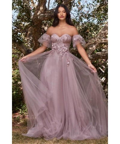 Glitter Tulle Prom Dresses with Sleeves 2023 Off Shoulder Sweetheart 3D Flowers Evening Party Gowns with Slit Coral $45.89 Dr...