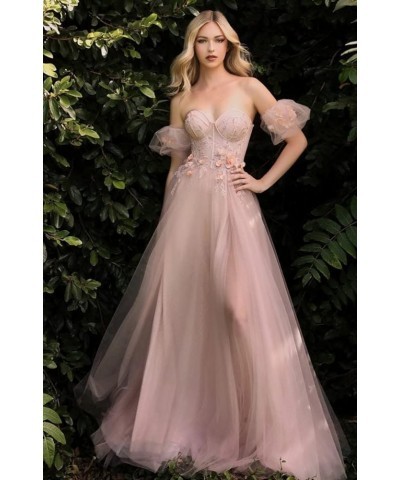 Glitter Tulle Prom Dresses with Sleeves 2023 Off Shoulder Sweetheart 3D Flowers Evening Party Gowns with Slit Coral $45.89 Dr...