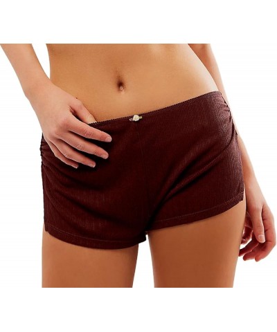 Women Side Slit Mini Boy Shorts Y2K Sexy Cheeky Micro Shorts Slim Comfy PJs Bottoms Sleepwear Wine Red $5.61 Lingerie