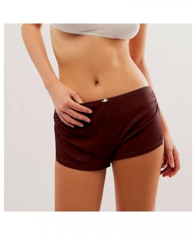 Women Side Slit Mini Boy Shorts Y2K Sexy Cheeky Micro Shorts Slim Comfy PJs Bottoms Sleepwear Wine Red $5.61 Lingerie