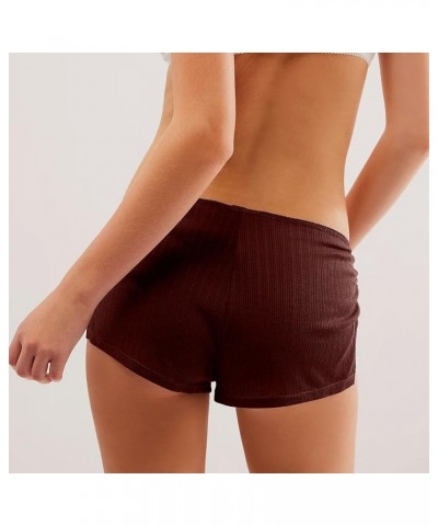 Women Side Slit Mini Boy Shorts Y2K Sexy Cheeky Micro Shorts Slim Comfy PJs Bottoms Sleepwear Wine Red $5.61 Lingerie