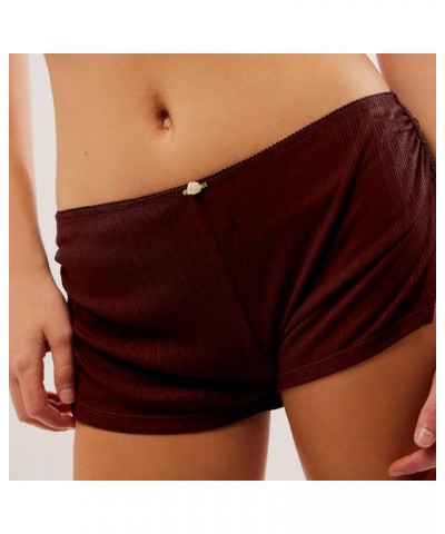 Women Side Slit Mini Boy Shorts Y2K Sexy Cheeky Micro Shorts Slim Comfy PJs Bottoms Sleepwear Wine Red $5.61 Lingerie