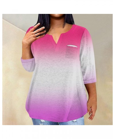 3/4 Sleeve Women Tops Winter Tops Dressy Casual Elbow Length Sleeve Vneck Shirts Tie Dye Gradient Loose Fall Clothing A55-pin...