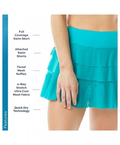 Athletic Swim Skort — Ruffled Bikini Bottom Swimsuit Skirt, Mesh Tiers, Cadence Aloha Jade 351 $12.99 Swimsuits