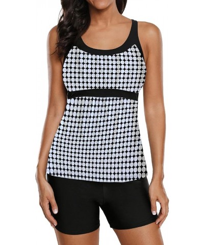 Women's Swimsuits Color Block Tankini Top Boyshort Swimwear 85b&white Dots 202 $12.23 Swimsuits