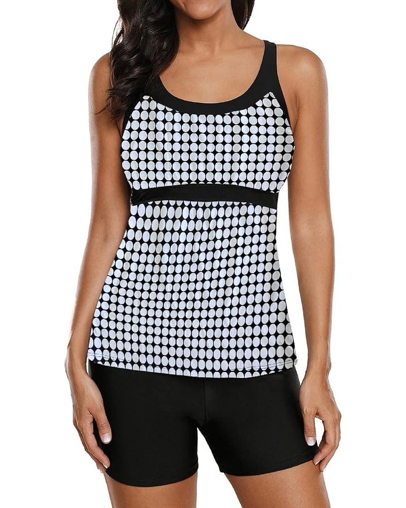 Women's Swimsuits Color Block Tankini Top Boyshort Swimwear 85b&white Dots 202 $12.23 Swimsuits