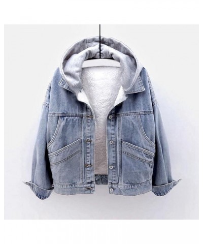 Womens Fleece Lined Denim Jacket With Hood Winter Jean Jacket Coats Oversized Hoodie Long Sleeve Trucker Jacket Coat 008-blue...