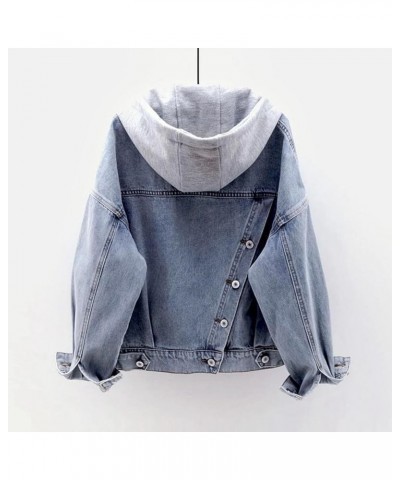 Womens Fleece Lined Denim Jacket With Hood Winter Jean Jacket Coats Oversized Hoodie Long Sleeve Trucker Jacket Coat 008-blue...