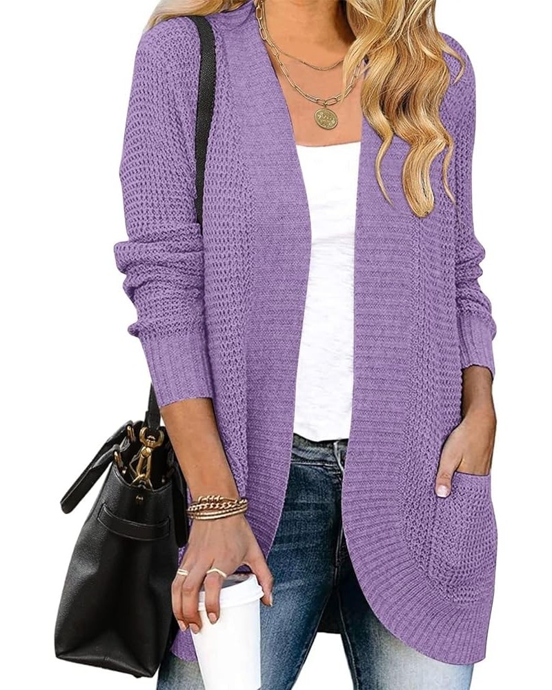 Women's 2024 Fall Winter Long Sleeve Open Front Casual Lightweight Soft Knit Cardigan Sweater Outerwear Violet $22.94 Sweaters